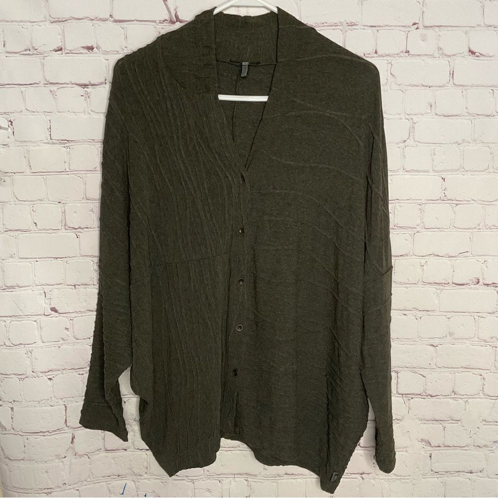 Oska‎ Womens Cardigan Sweater Khaki Green Button Up Lagenlook Size 1